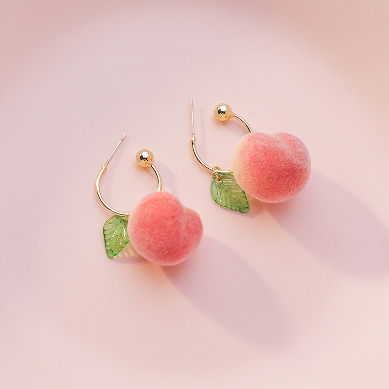 Japan South Korea Harajuku Style Cute Simulation Peach Women Earrings Fashion Small Fresh Pink Fruit Party Wedding Jewelry Gift
