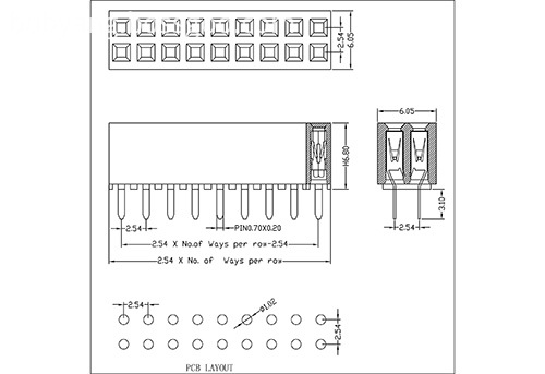 2.54 mm Female Header Dual Row Straight Type(W=6.05 H6.8)  FHES16-XXDXXX
