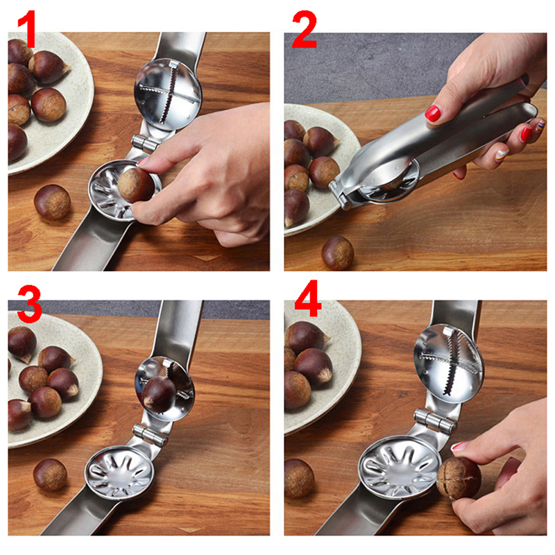 Nut Opener Cutter Gadgets 2 in 1 Quick Chestnut Clip Walnut Pliers Metal Nutcracker Sheller Kitchen Tools Stainless Steel 17.5cm