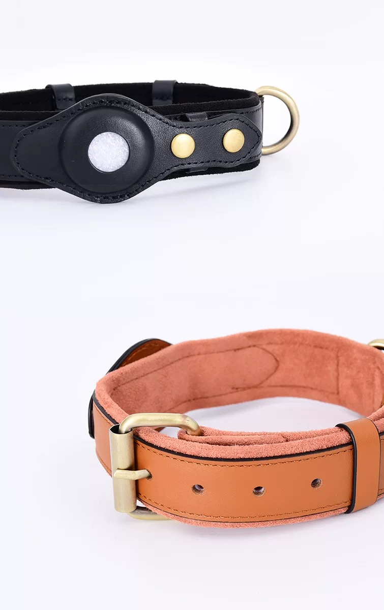 Genuine Leather GPS Tracker AirTag Dog Collar