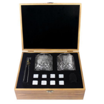 Custom Natural Granite Whiskey Stones & Glasses in Wooden Gift Box - Christmas Gifts for Men