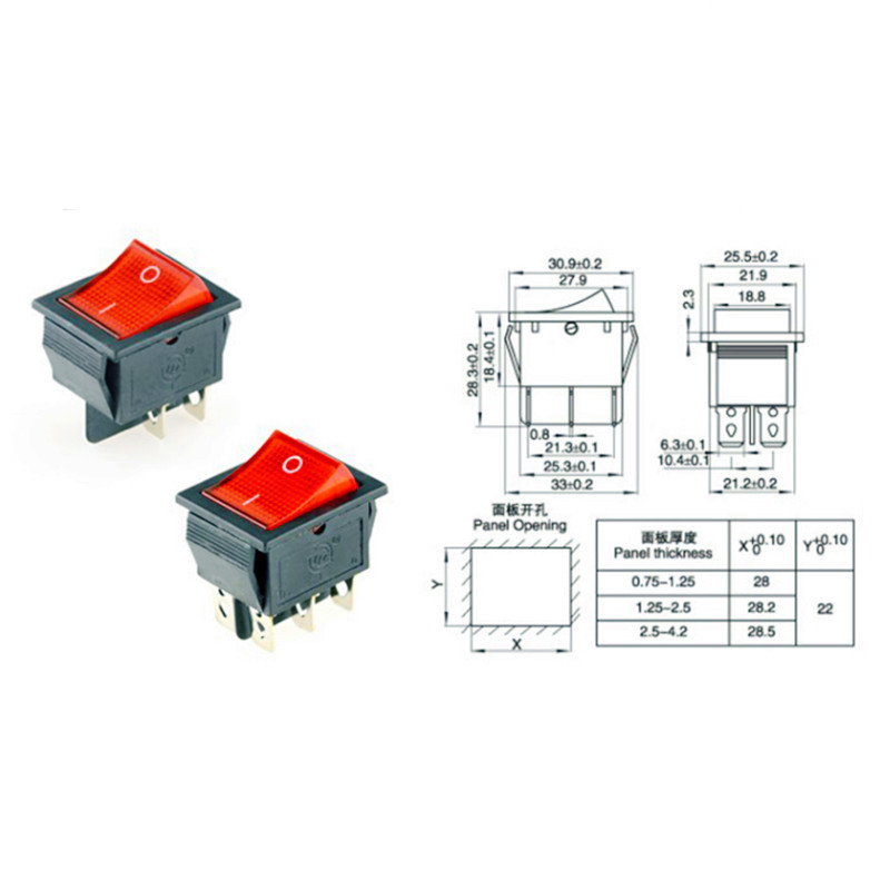 KCD4 Rocker Switch Power Switch 2 position/ 3 position 6 Pins Electrical equipment With Light Switch 16A 250VAC/ 20A 125VAC 1PCS