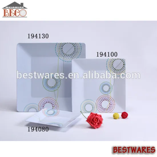 2015 New arrival white plastic melamine square dinnerware plate sets