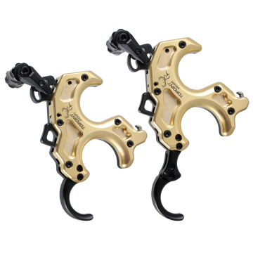 Topoint Archery TP465 Aluminum CNC Body Bow Release with Brass Components: 3 or 4 Finger Thumb Trigger - Black and Brass Edition