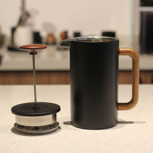 Black painting coffee french press with wood handle