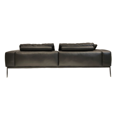 Современный 3-местный черный кожаный диван