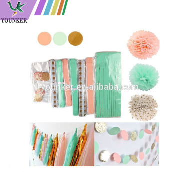 Hot sale cheap paper tassels, paper garlands and paper pom poms combination for party decoration