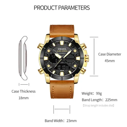 New Fashion Brand SMAEL Men Watch Leather Strap
