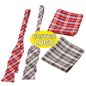 Custom Logo Pure Silk Plaid Bow Tie and Pocket Square Sets - Top Seller Products