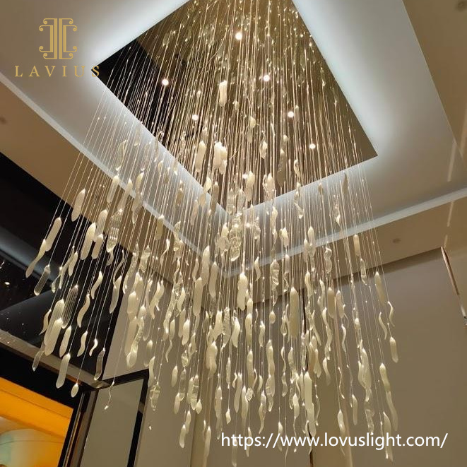 Dark brown white clear color glass chandelier for villa staircase hotel lobby