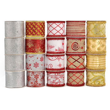 Custom Printed Polyester Ribbon - 25 Yards Merry Christmas Wired Gift Ribbon
