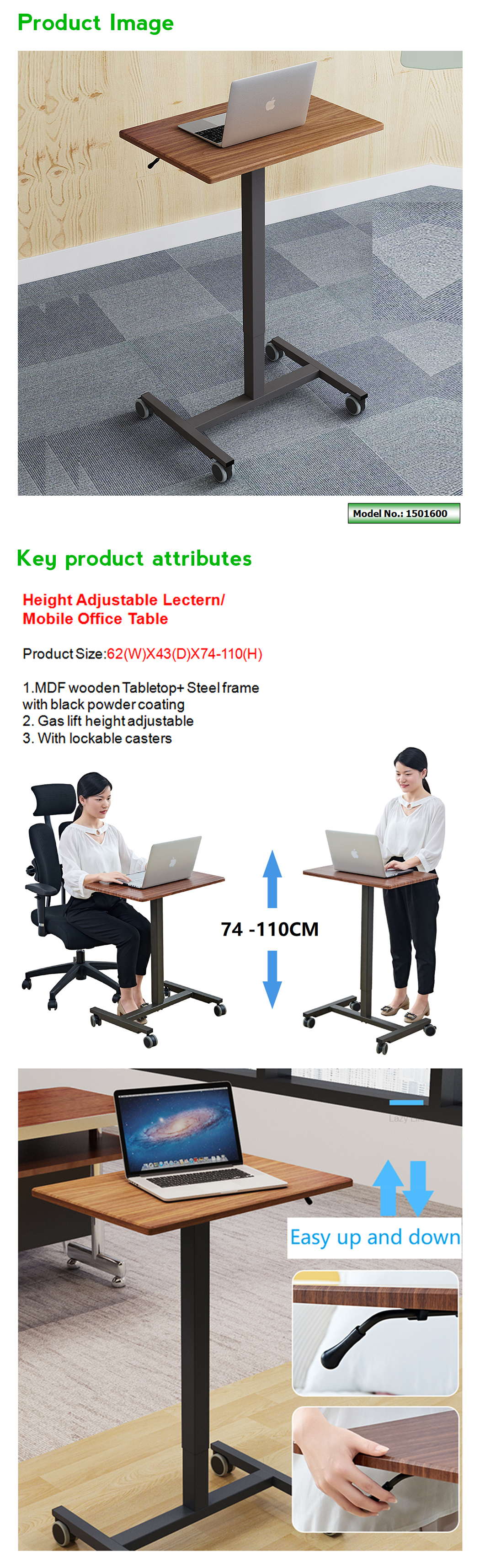 gas lift mobile standing desk