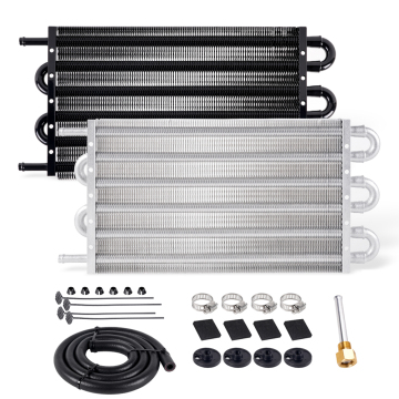 Universal 6 Row Aluminum Oil Cooler Kit with Hose and Mounting Converter
