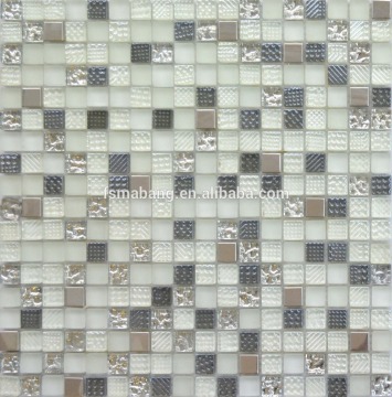 MBD1007 15*15mm Silver Stainless Steel plated surface Crystal Glass Mosaic Tiles