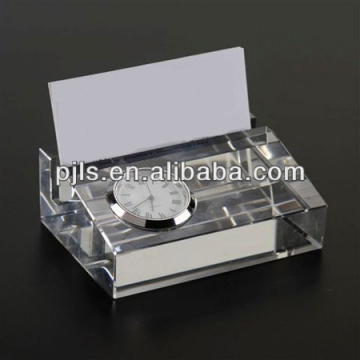crystal name card holder with clock, crystal card stand can logo engrave