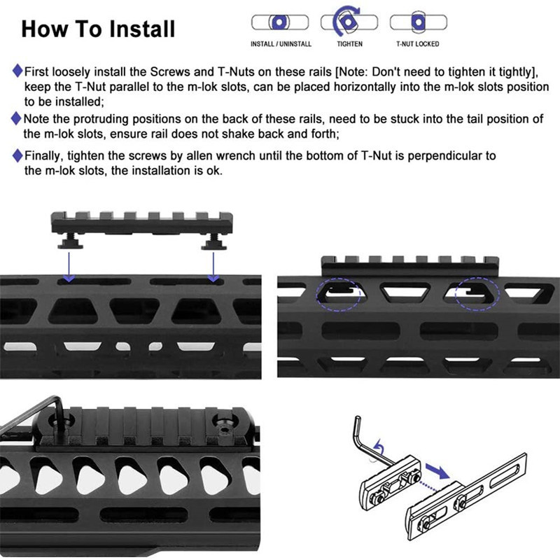 M-lok Picatinny Rail Tactical 20mm Rifle Scope Mount Aluminum Rails Section Adapter 3 5 7 13 Suit Slots Mlok Side Rail System