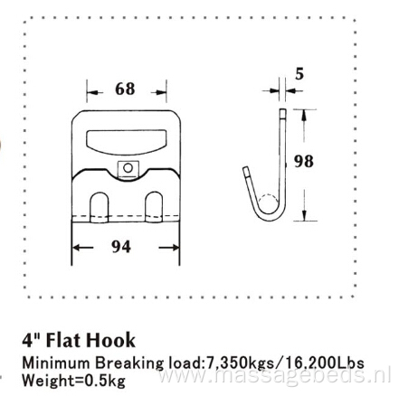 4 Inch Flat Hook with Break Load 16200 Lbs
