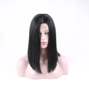 Natural Black Silky Straight 14inch Short Heat Resistant Fiber Hair Synthetic Lace Front Wigs for Black Women