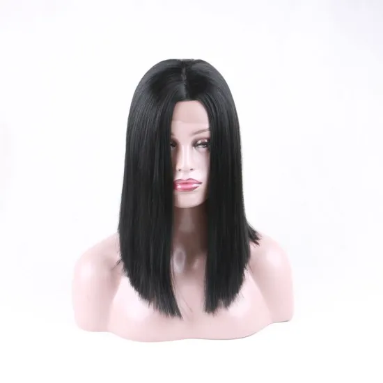 Natural Black Silky Straight 14inch Short Heat Resistant Fiber Hair Synthetic Lace Front Wigs for Black Women