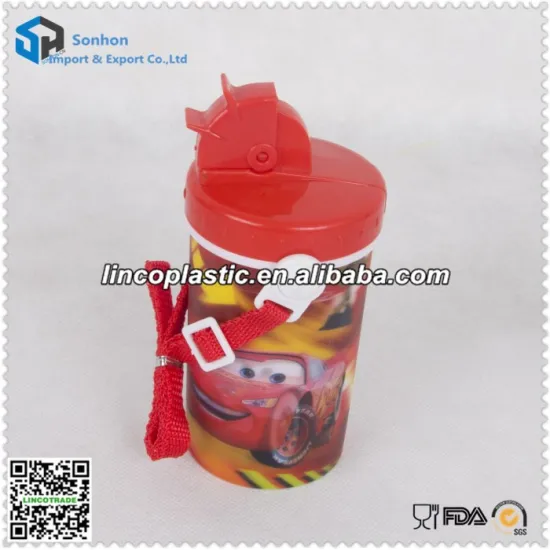 380ml 3D lenticular cartoon plastic water cup children bottle with straw