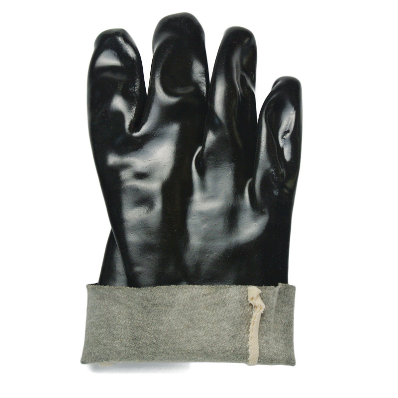 Black PVC flannelette gloves with smooth finish