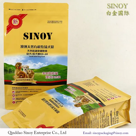 Custom Made Resealable Zipper Top Quad Seal Pet Dog Food Packaging Bag