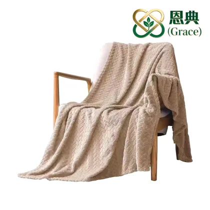 Camel Wheat Jacquard Flannel Blanket