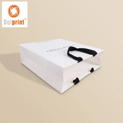 Wholesale Custom Gold Foil Logo Art Paper Gift Bags with Ribbon Handle