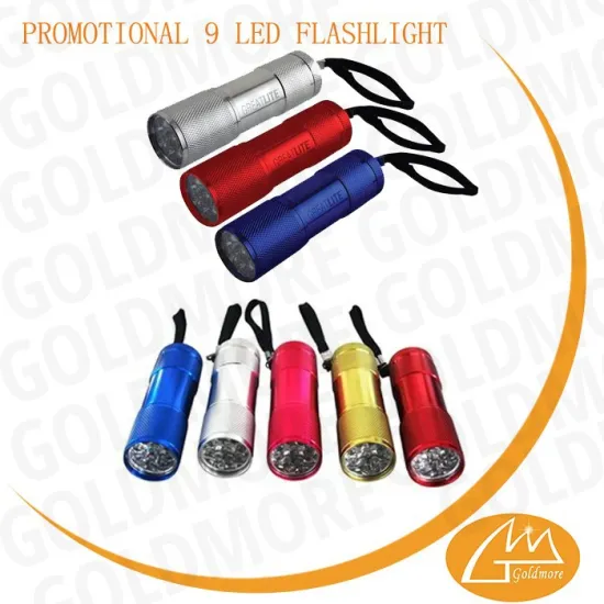 Goldmore2 China cheap promotional gift 9 led aluminum flashlight, 3XAAA battery operation customized logo 9 led torch