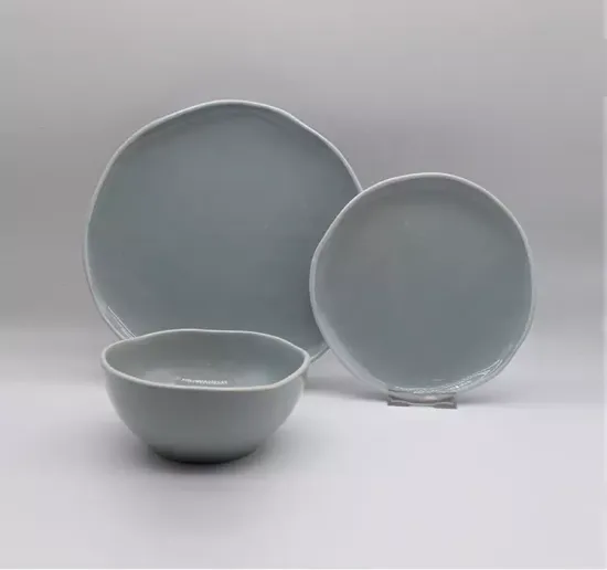 Ceramic Dinner Set Stoneware White Line Decor Dinnerware