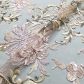 Brown Pink Floral Lace Fabric