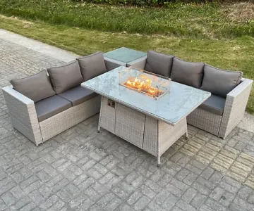Outdoor Wicker Rattan Patio Furniture Set with Fire Pit Table
