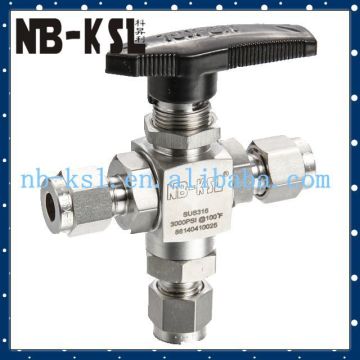 high pressure three way double ferrules ball valve