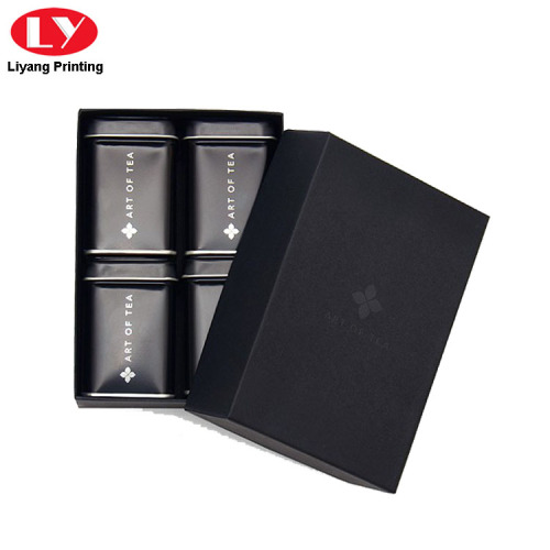 Boîte cadeau de thé en papier noir mat avec couvercle