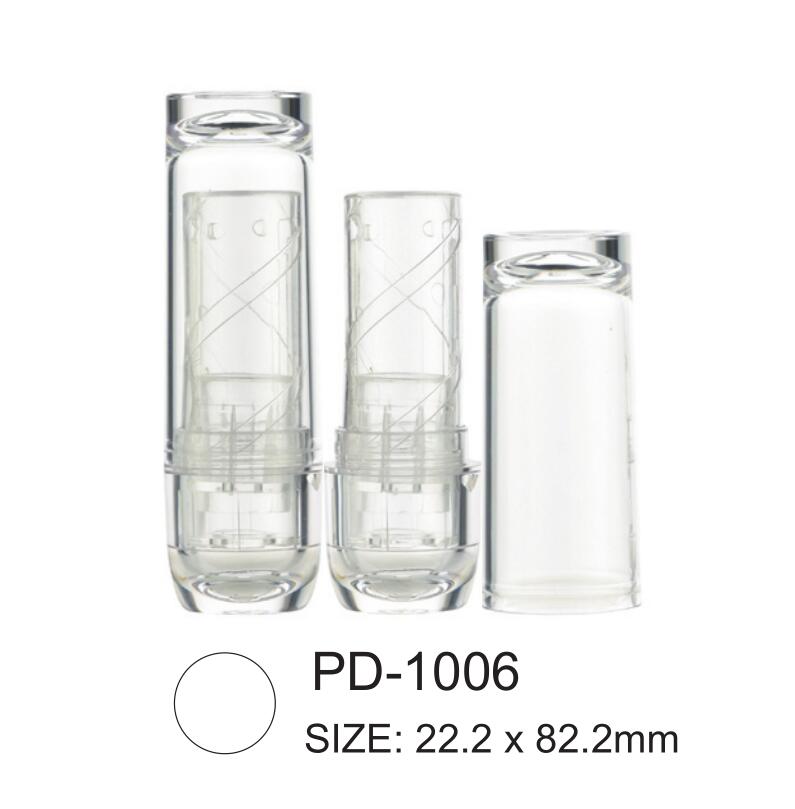 Tubo de lápiz labial de plástico de alta calidad de forma redonda transparente vacía PD-1006
