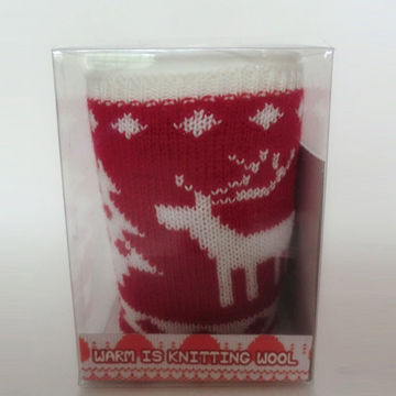 Hot sales elegant 14oz porcelain mug with knitted wool warmer, customized designs are accepted