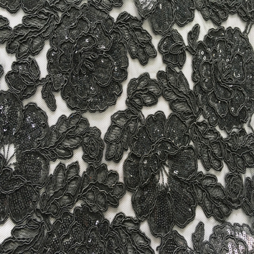 Polyester Cord Flower With 3mm Sequin Embroidery Fabric