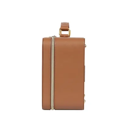 Adjustable Light Mirror Custom Brown PU Leather Makeup Bag