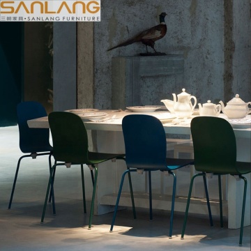 12-Chair Metal High Bar Table Set with Molded Plywood Seating for Fast Food Court and Cafe Dining