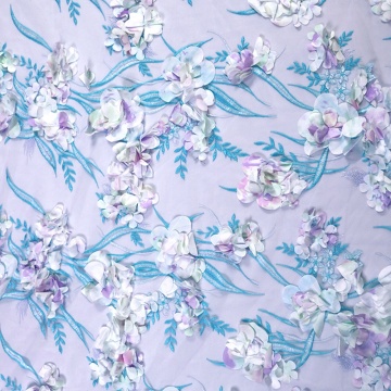 Siatka z haftem 3D Blue Flower Lace Fabric