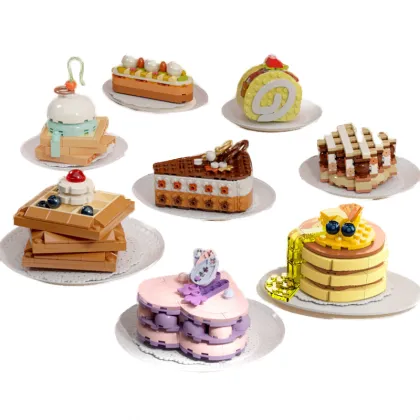 JK5618-28 JAKI Alice Afternoon Tea Heart Cake Dessert Model Building Blocks: Creative Children's Decorating Toy