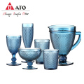 ATO Machine Embossed Glass Tumbler Blue Drinking Glass