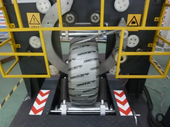 Motorcycle tire wrapping stretch film machine