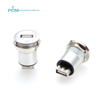 Alluminio in alluminio di grado industriale USB2.0 Tipo A Adattatore femmina a femmina per il montaggio del pannello in armadi e telaio - Società di alimentazione da 22 mm