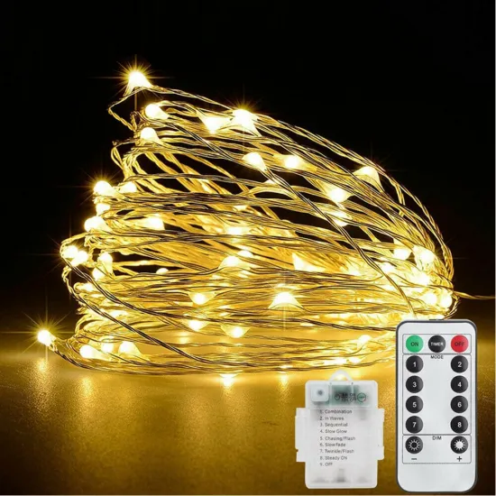Battery Powered 10M LED String Lights Silver Wire Garland for Christmas, Wedding, and Party Decorations