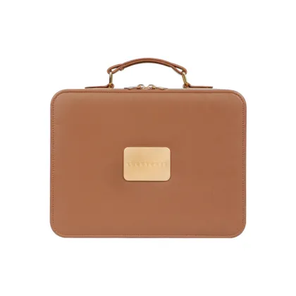 Adjustable Light Mirror Custom Brown PU Leather Makeup Bag