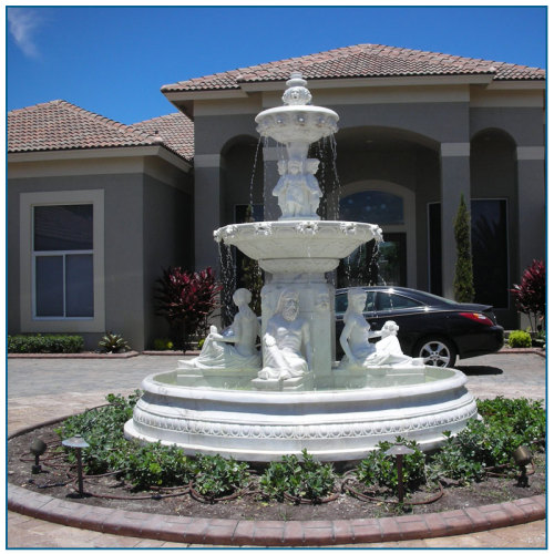 Grande fontaine de jardin en marbre blanc extérieur