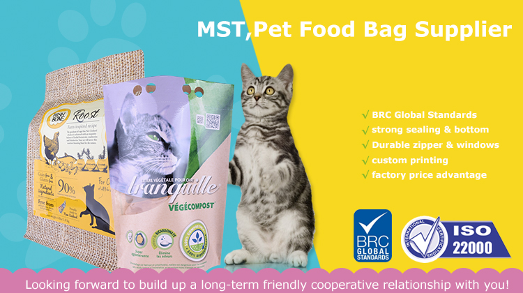 Resealable moistureproof spot gloss pet food packaging bags
