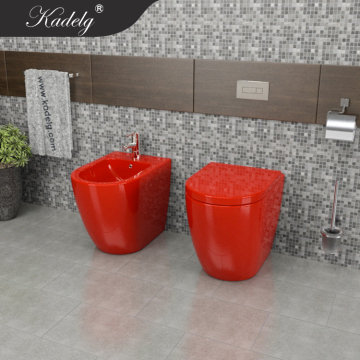 Bathroom Red Sanitary Set: Toilette and Bidet