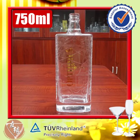 China wholesale heavy base custom 750ml Xo brandy liqueur beautiful empty square glass bottle